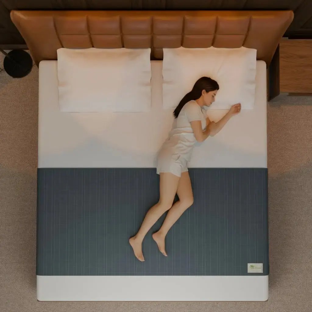 Woman Sleeping on Grounding Bed Sheet Connected to Earth Energy