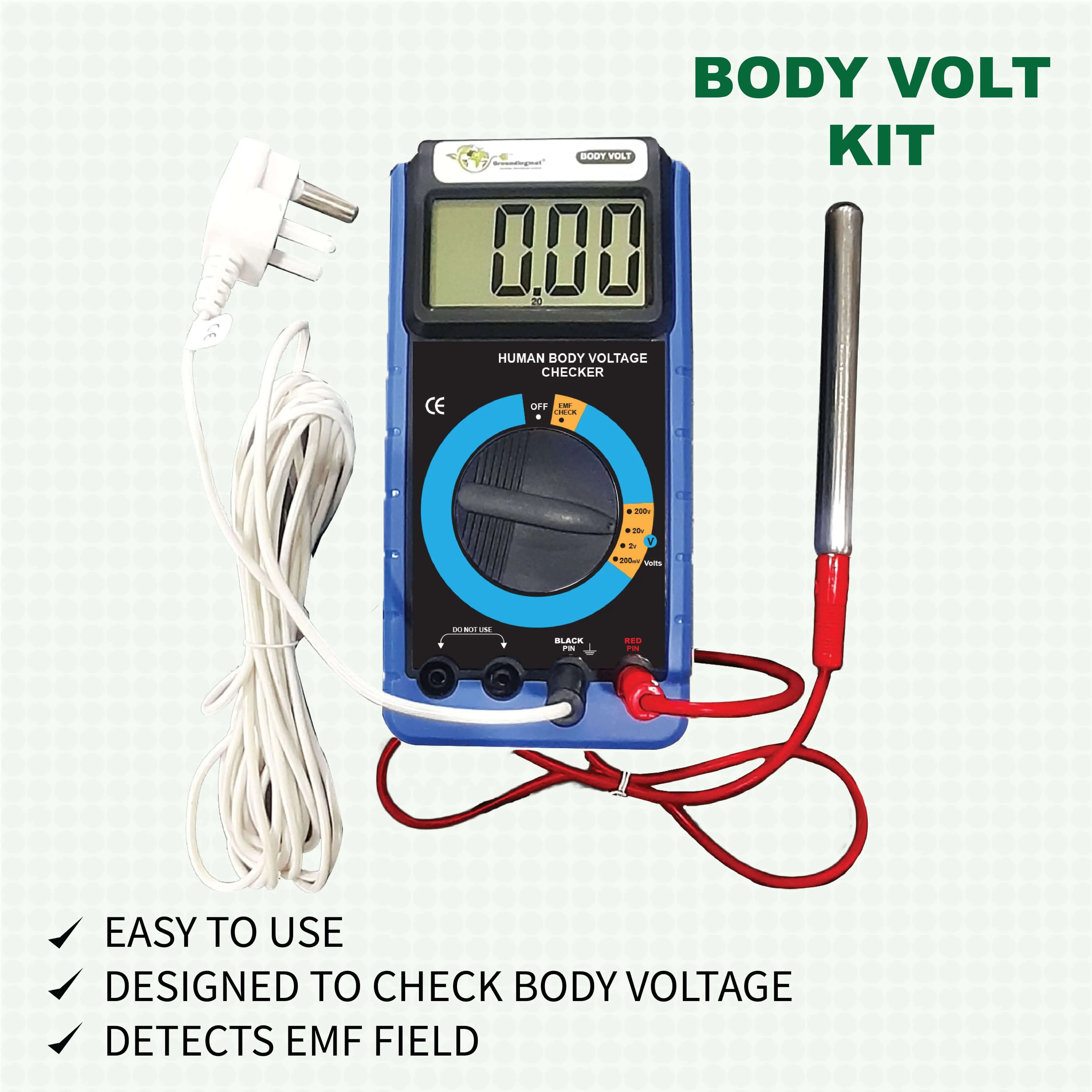 Body Volt Meter Kit (Human Body Voltage Checker)- Grounding Mat®